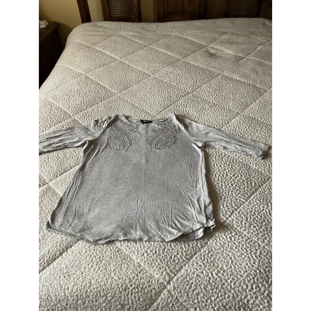 Olsen Europe 3/4 Sleeve Top Women M/10 Grey Excellent Rhinestone Paisley Viscose